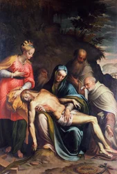 Pieta oder Beweinung Christi mit der heiligen Katharina von Alexandria und drei Propheten