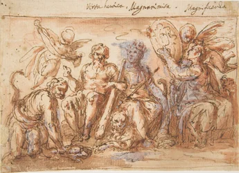 Allegorische Figuren: Kraft, Herkules erdrosselt die Hydra, Fülle und Ruhm, 1600-1650