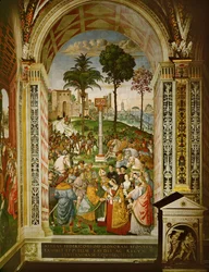 Aeneas Silvius Piccolomini, damals Bischof von Siena, stellt Kaiser Friedrich III. seiner Braut Eleonore von Portugal vor