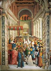 Italien, Siena, Kathedrale, Piccolomini-Bibliothek, Krönung von Papst Pius II., Detail aus den Geschichten Pius