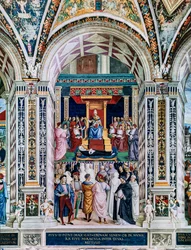 Piccolomini-Bibliothek, Südwestwand: „Pius II. kanonisiert St. Katharina von Siena, 29. Juni“