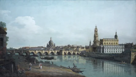 Dresden vom rechten Elbufer unterhalb der Augustusbrücke gesehen