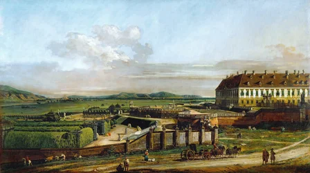 Das Schloss Schlosshof von Norden gesehen, zwischen 1758 und 1761
