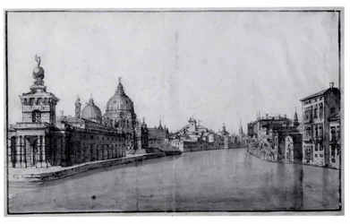 Die Einfahrt zum Canal Grande mit der Dogana da Mar und Santa Maria della Salute auf der linken Seite