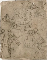 Skizzen eines sitzenden Kriegers, verschiedene Figuren