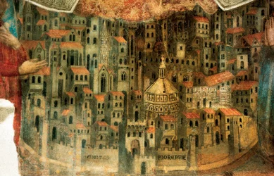 Ansicht von Florenz, Detail aus "La Madonna della Misericordia", 1342