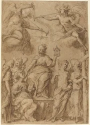 Ecclesia, umgeben von Engeln, die die Leidenswerkzeuge halten