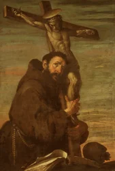 Der heilige Franz von Assisi umarmt ein Kruzifix, ca. 1600-1640