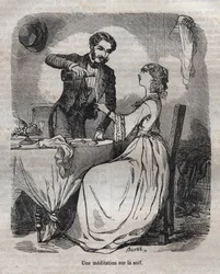 Meditation über den Durst - Gravur in „La Physiologie du goût“ von Jean Anthelme Brillat Savarin (Brillat-Savarin)