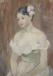 Mädchen mit Dekolleté, die Blume im Haar