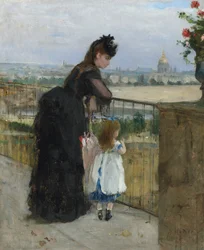 Frau und Kind auf einem Balkon