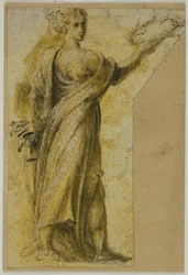 Stehende Frau mit Lorbeerkranz