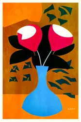 Rote Blumen Blaue Vase