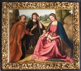 Anbetung der Hirten, Madonna mit Jesuskind und zwei Hirten