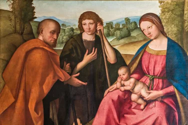 Anbetung der Hirten Madonna mit Jesuskind und zwei Hirten (Detail)