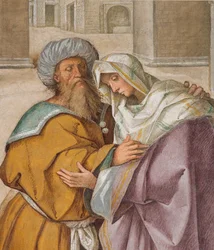Zentrales Kirchenschiff, erstes nördliches Joch, Begegnung von Joachim und Anna an der Goldenen Pforte (Detail)