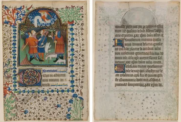 Blatt aus einem Stundenbuch: Verkündigung an die Hirten (recto) und Text (verso)