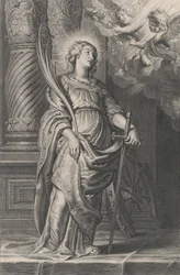 Heilige Katharina mit Palmzweigen und Schwert, zwei Putti darüber mit einem Lorbeer...