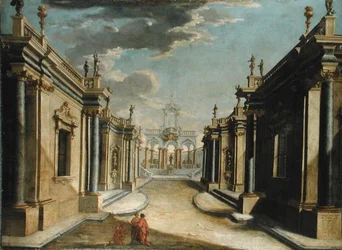 Ein architektonisches Capriccio, das die Geschichte der Töchter von Minyas darstellt