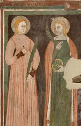 Nordquerhaus, Altar des Erzengels Michael, hinter dem Altarbild die Fresken von Bonifacio Bembo, Heilige Aquilina und Heilige Katharina von Alexandria