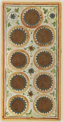 Die Neun der Münzen, Faksimile einer Tarotkarte aus dem 