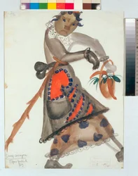 Kostüm für die Oper "Schneeflöckchen" (oder Das Schneemädchen, ein Frühlingsmärchen) von Nikolai Rimski-Korsakow. Werk von Boris Dmitrijewitsch Grigorjew (1886-1939)