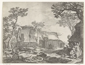 Landschaft mit Bauernhof und Tobias und dem Engel