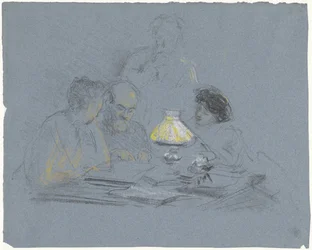 A. Grandmont und drei Figuren, lesend bei Lampenlicht
