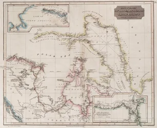 Karte der Entdeckungen von Ross, Parry und Franklin in der Arktis 1818-1827, um 1830 (farbige Gravur)