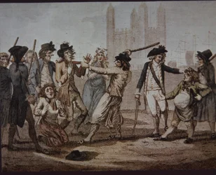 Pressebande der Royal Navy, die die Rekrutierung von Seeleuten erzwingt