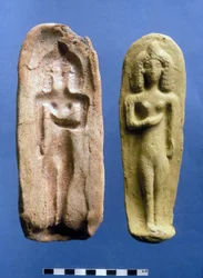 Figur einer Fruchtbarkeitsgöttin und die Form, aus der sie gegossen wurde, ca. 8.-7. Jahrhundert v. Chr.