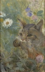 Eine Katze mit einem jungen Vogel im Maul, 1885