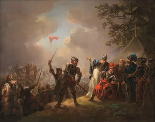 Die Legende vom dänischen Banner, dem Dannebrog, das während der Schlacht von Lyndanise in Tallinn, Estland, im Jahr 1219 vom Himmel fiel