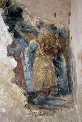 Engel und Heiliger, Detail aus Fresko in der Kirche Agios Georgios Apodoulou, Apodoulou, Kreta, Griechenland (Foto)