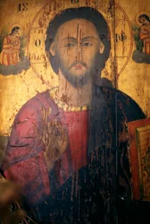 Christus, auf Holz gemalt in der Kirche Agios Antonios, Kavousi, Kreta, Griechenland (Foto)