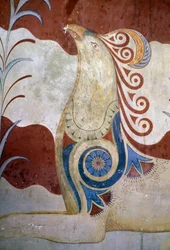 Greif, Fresko im Thronsaal des Palastes von Knossos, Kreta, Griechenland, minoische Zivilisation