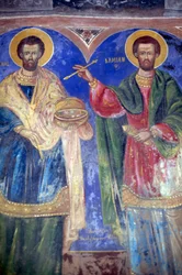 Heilige Cosmas und Damian, Kloster Megalo Sotiris, Symi Insel, Griechenland (Foto)