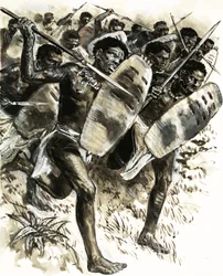 Abessinische Stammeskrieger greifen das Fort in Gura 1875 an