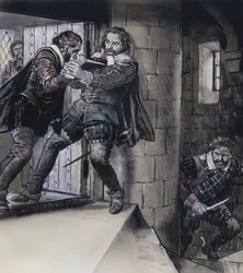 Lord Gowrie zieht einen Dolch auf König James VI. von Schottland