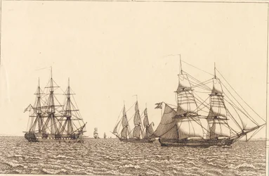 Eine Fregatte liegt vor Anker. Illustration zu "Linearperspectiven", Tafel IXb