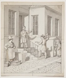 Streit auf der Straßentreppe. Vorstudie zu "Linearperspektive angewendet auf die Malerei", Tafel VII, 2