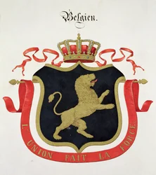 Wappen der belgischen Königsfamilie, aus einer Sammlung von Aquarellen, veröffentlicht in Deutschland, ca. 1830-33