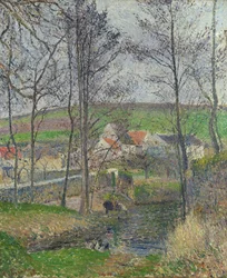 Die Ufer der Viosne in Osny bei grauem Wetter, Winter