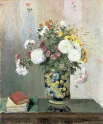 Blumenstrauß, Chrysanthemen in einer chinesischen Vase