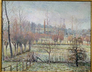 Weißer Frost, Morgen oder Schneeeffekt in Eragny (Camille Pissarro)