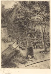 Eine Frau leert eine Schubkarre, 1880