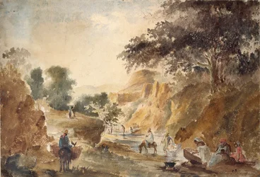 Landschaft mit Figuren an einem Fluss, 1853-1854