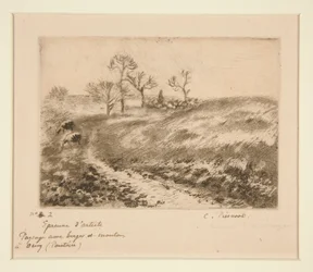 Landschaft mit Schäfer und Schafen in Osny