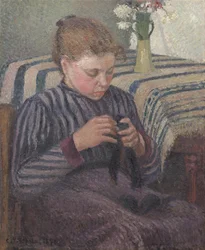 Frau beim Flicken