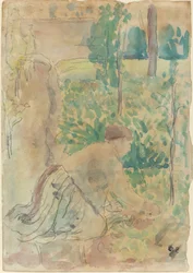 Frau arbeitet im Garten
